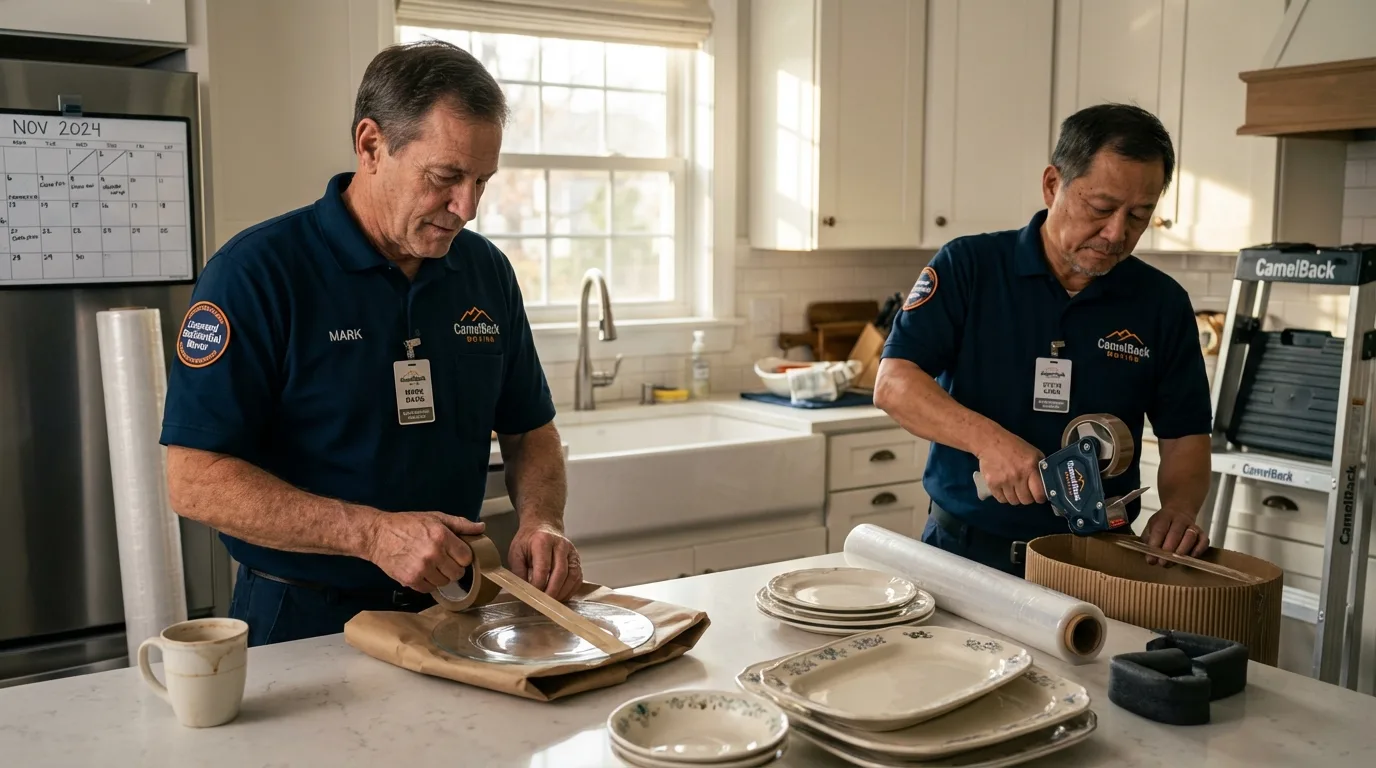 Professional crew packing kitchen dishware in Berrien Springs, MI